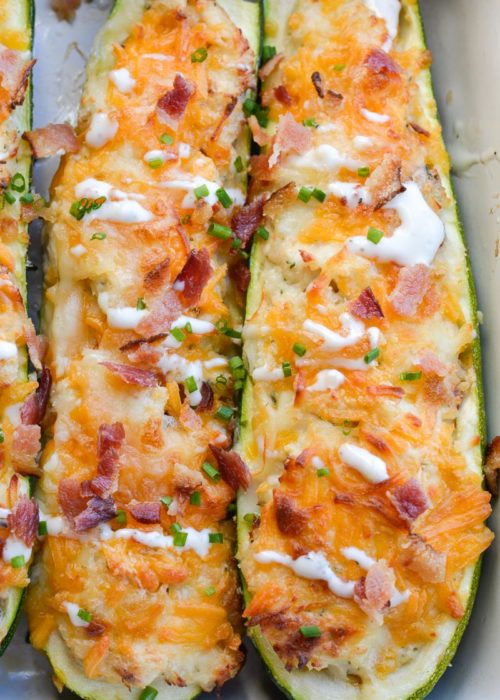 These Chicken Bacon Ranch Zucchini Boats are loaded with tender chicken, crispy bacon and loads of cheese! Each zucchini boat is just 2.5 net carbs each making it the perfect keto dinner! 