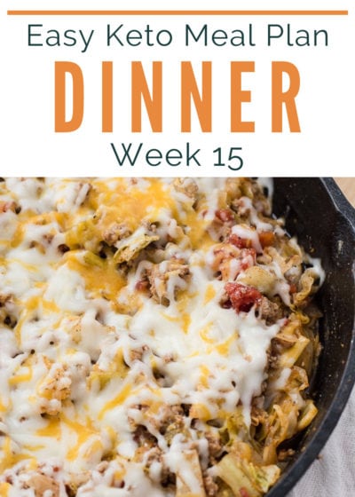 Week 16 of my Easy Keto Meal Plan includes 5 EASY keto meals plus a low-carb dessert you can meal prep! This guide is complete with net carb counts and a printable shopping list.