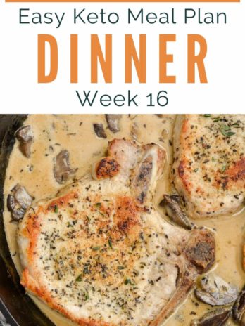 Week 16 of my Easy Keto Meal Plan includes 5 EASY keto meals plus a low-carb dessert you can meal prep! This guide is complete with net carb counts and a printable shopping list.