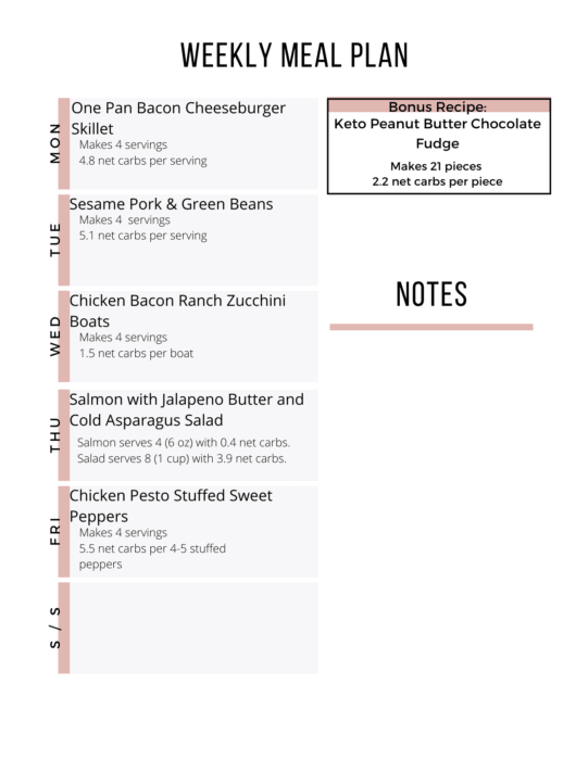 Week 14 of Easy Keto Meal Plan features 5 dinners and a bonus dessert!