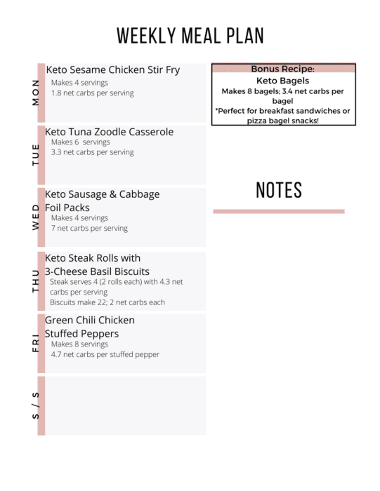 Here is the printable day-by-day Easy Keto Meal Plan for Week 13.