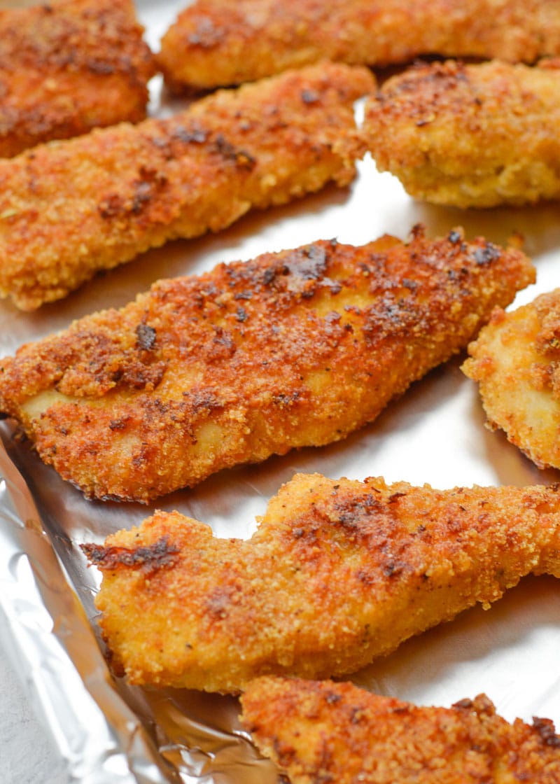 These Crispy Oven Baked Keto Chicken Tenders are just what you’ve been craving! These delicious low carb, gluten free chicken tenders are about 1 net carb for two tenders!