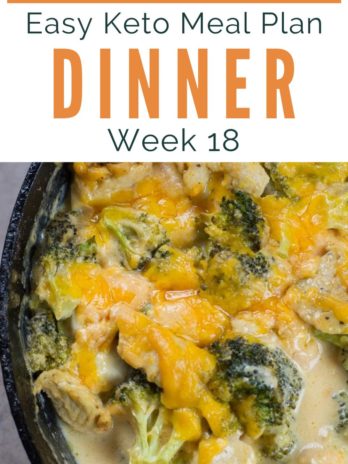 Week 18 of Easy Keto Meal Plan includes 5 easy keto meals plus a low-carb snack! This guide is complete with net carb counts, serving amounts, and a printable shopping list.