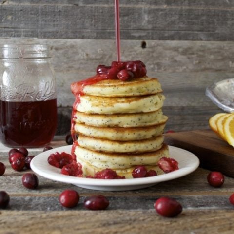 Orange Pancakes with Cranberry Syrup