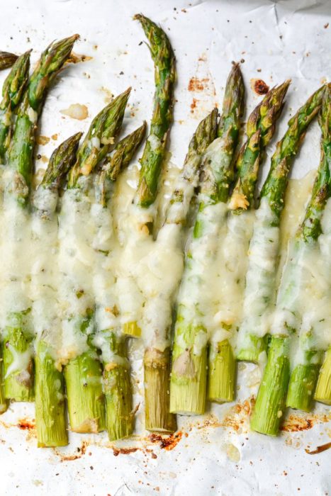 This low carb, keto-friendly Cheesy Roasted Asparagus is the perfect side dish! Prepare this easy recipe with just five basic ingredients!