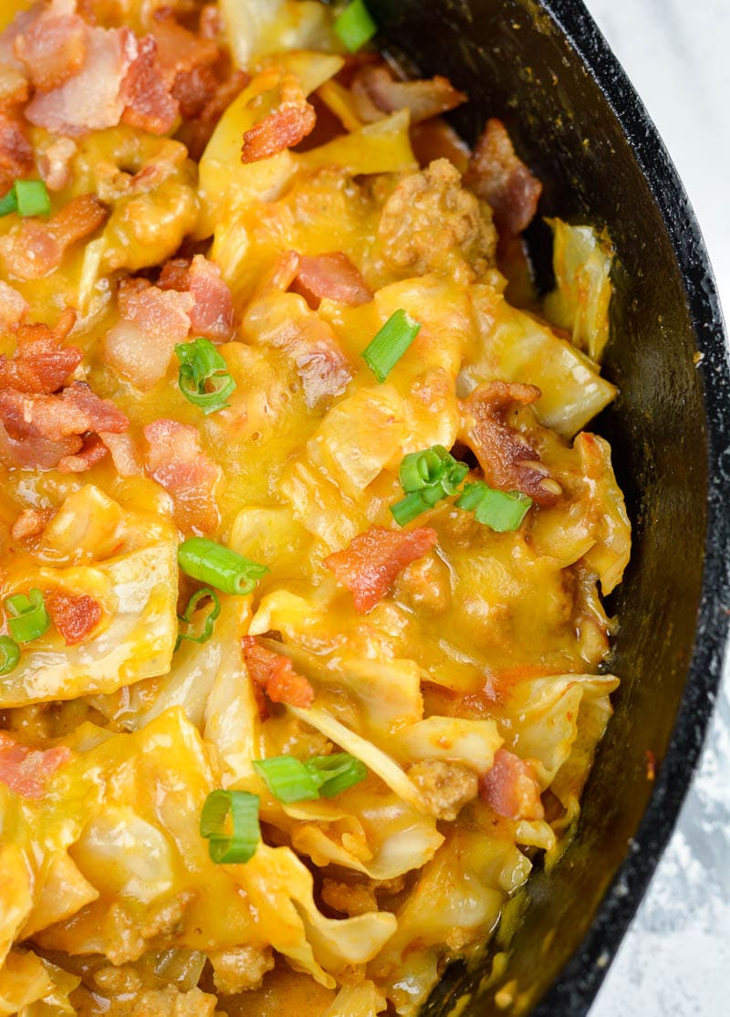 This Bacon Cheeseburger Cabbage Casserole is the perfect low carb and keto friendly casserole! This dish is packed with ground beef, crispy bacon, sharp cheddar cheese and tender cabbage!