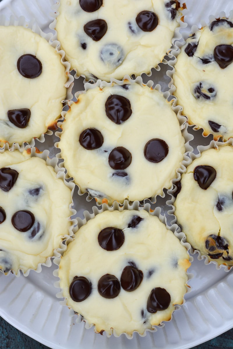 These Mini Keto Chocolate Chip Cheesecakes are perfect for a low-carb treat!