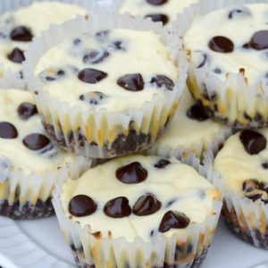 These delicious Mini Keto Chocolate Chip Cheesecakes are the perfect low-carb dessert! You'll love the chocolate crust and smooth cheesecake filling for about 5 net carbs each!