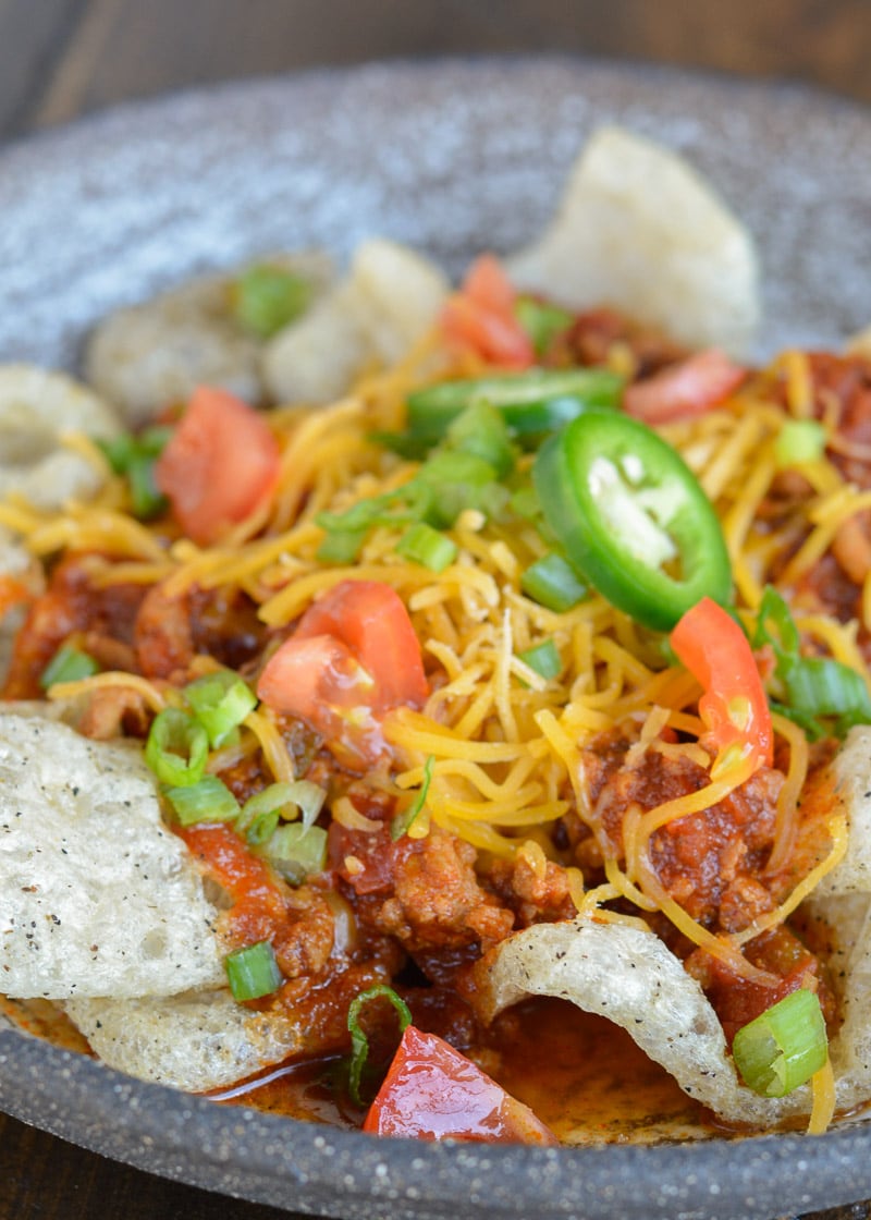 This Keto Chili Pie has all of the crunchy, savory warmth of a Frito Chili Pie without all the carbs!