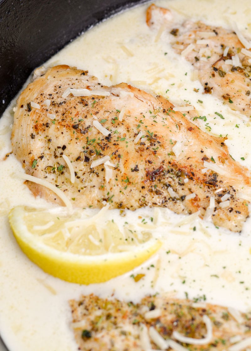 This Keto Lemon Parmesan Chicken is a one pan recipe, ready in under 30 minutes that contains just 2 net carbs per serving!