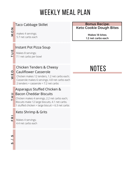 The Easy Keto Weekly Meal Plan has 5 keto dinners plus a delicious low-carb dessert you can meal prep!