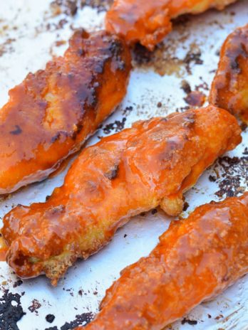 These baked Keto Buffalo Chicken Tenders make a quick, easy, satisfying low-carb dinner. They also make a great keto appetizer on game day and an easy meal prep lunch! 