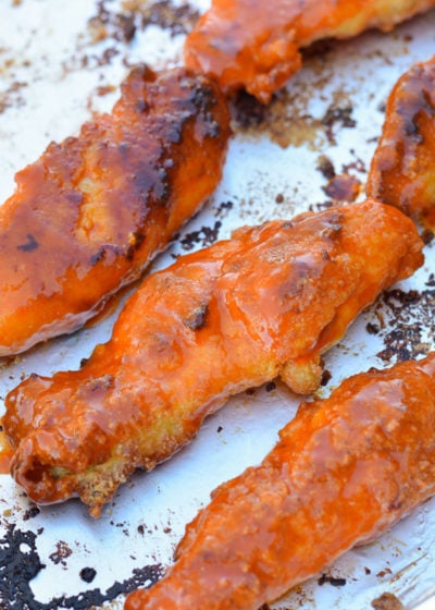 These baked Keto Buffalo Chicken Tenders make a quick, easy, satisfying low-carb dinner. They also make a great keto appetizer on game day and an easy meal prep lunch! 