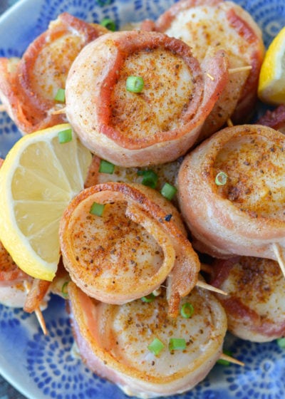 These Bacon Wrapped Scallops require just five ingredients and require about 12 minutes of cook time! This is an easy low carb appetizer or elegant dinner recipe! 