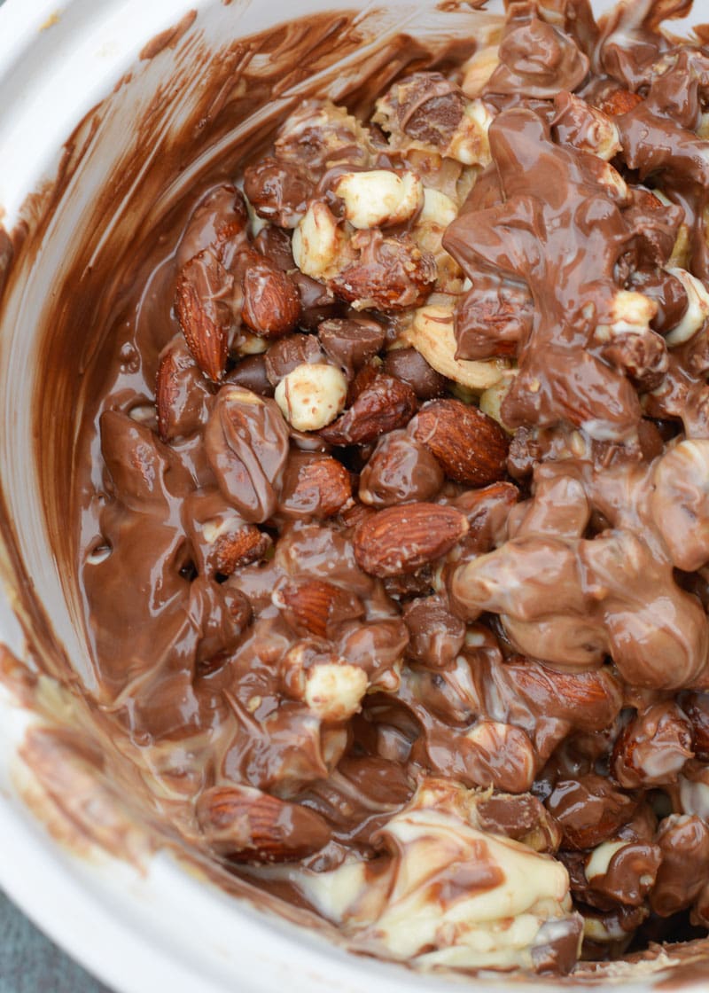 This Chocolate Almond Keto Crock Pot Candy is the perfect make-ahead dessert! Only 4 ingredients required, easy to store, and under 2 net carbs per piece! 