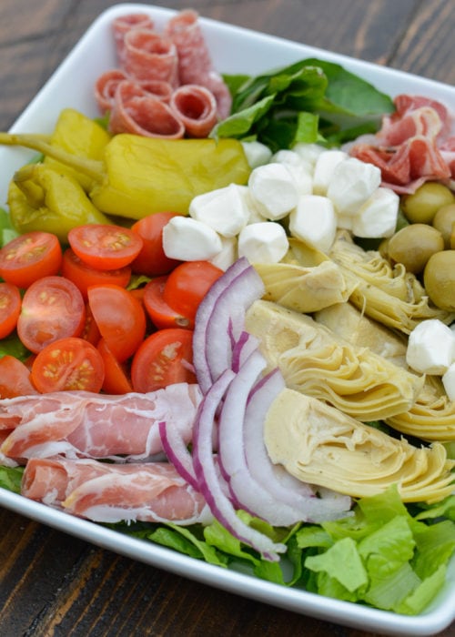 Classic Italian flavors take centerstage in this Keto Antipasto Salad for a beautiful no cook dinner perfect for company!
