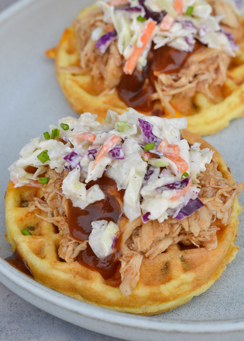 This low carb Instant Pot BBQ Chicken requires just five simple ingredients and less than 15 minutes of cook time! Try my favorite pulled chicken recipe on a salad or wrap! 