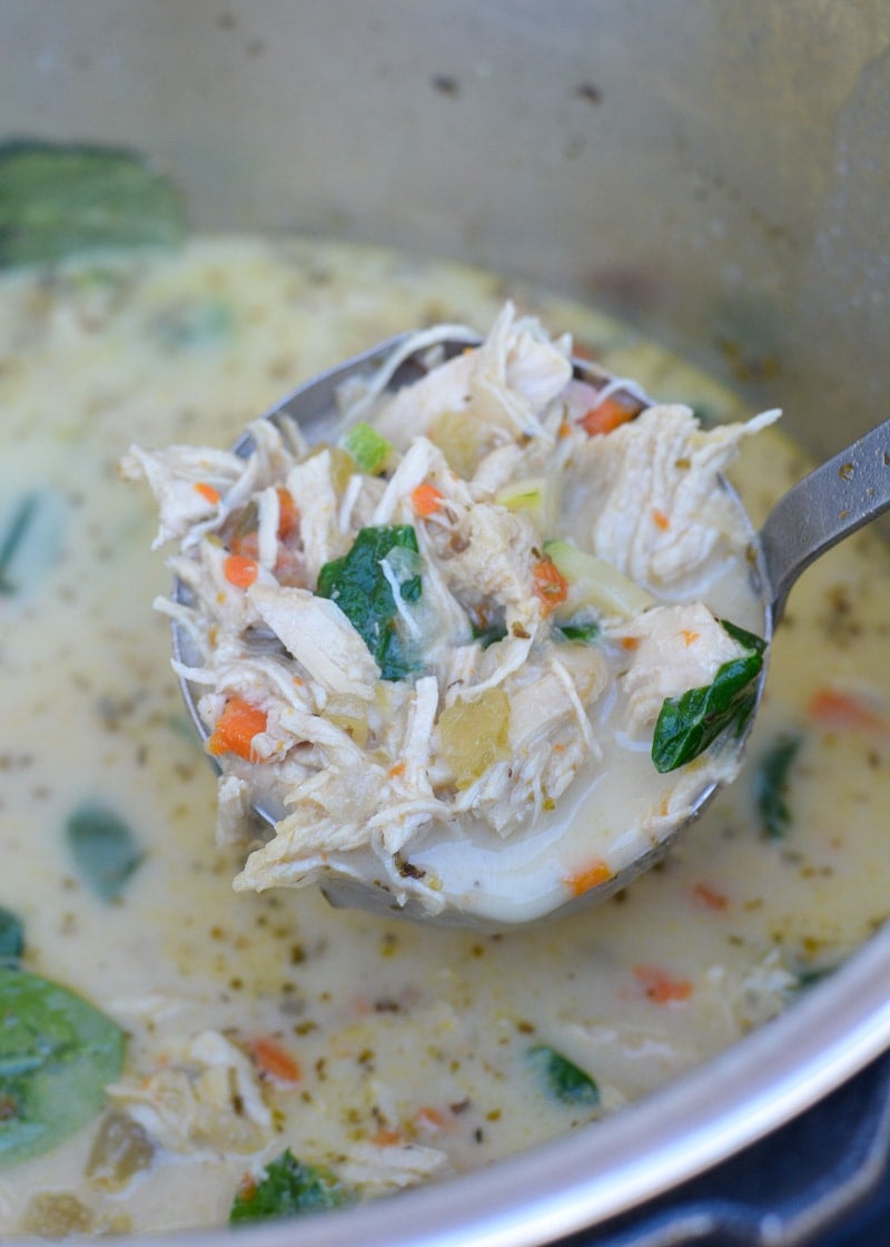 Instant Pot Chicken Spinach Soup is the perfect keto meal prep recipe. Make ahead of time and refrigerate or freeze for an easy low carb dinner!