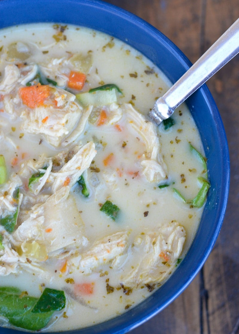 This Instant Pot Chicken Spinach Soup is the perfect keto meal prep recipe. Keto comfort food at its best, under 5 net carbs per bowl!