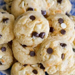 These super easy Keto Cake Mix Cookies require just four ingredients! Each soft and fluffy chocolate chip cookie has less than 2 net carbs each!