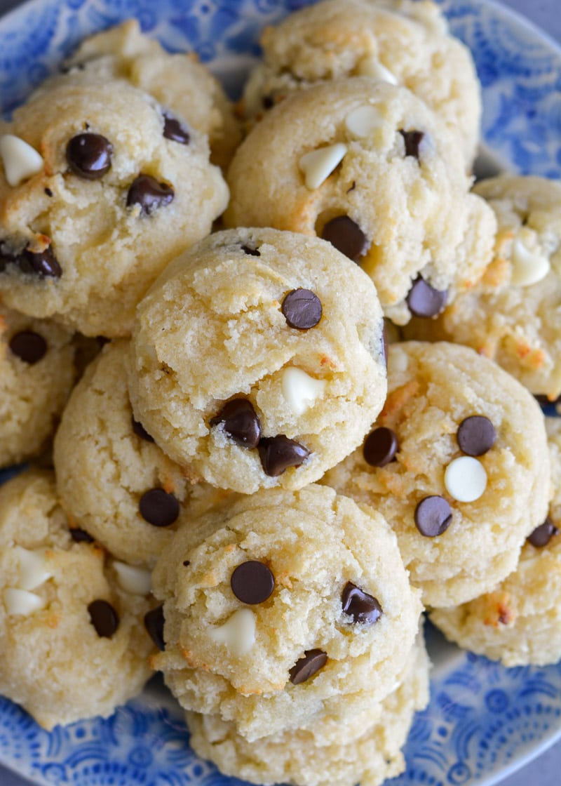 These super easy Keto Cake Mix Cookies require just four ingredients! Each soft and fluffy chocolate chip cookie has less than 2 net carbs each!