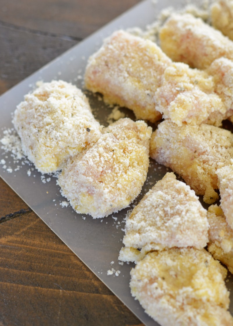 These delicious Keto Chicken Nuggets can be baked or air-fried and are low carb and gluten free! These make a perfect lunch or easy dinner for under 4 net carbs!