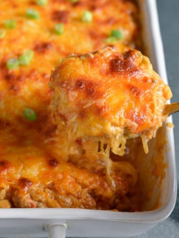 This Taco Spaghetti Squash Casserole is loaded with taco meat, tomatoes, vegetables and cheese! This cozy keto casserole has less than 6 net carbs and is great for keto meal prep!