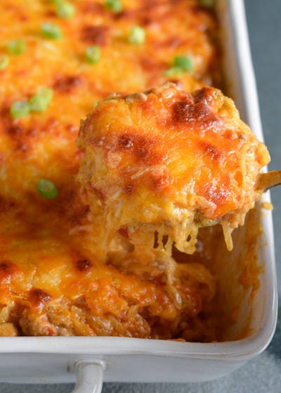 This Taco Spaghetti Squash Casserole is loaded with taco meat, tomatoes, vegetables and cheese! This cozy keto casserole has less than 6 net carbs and is great for keto meal prep!