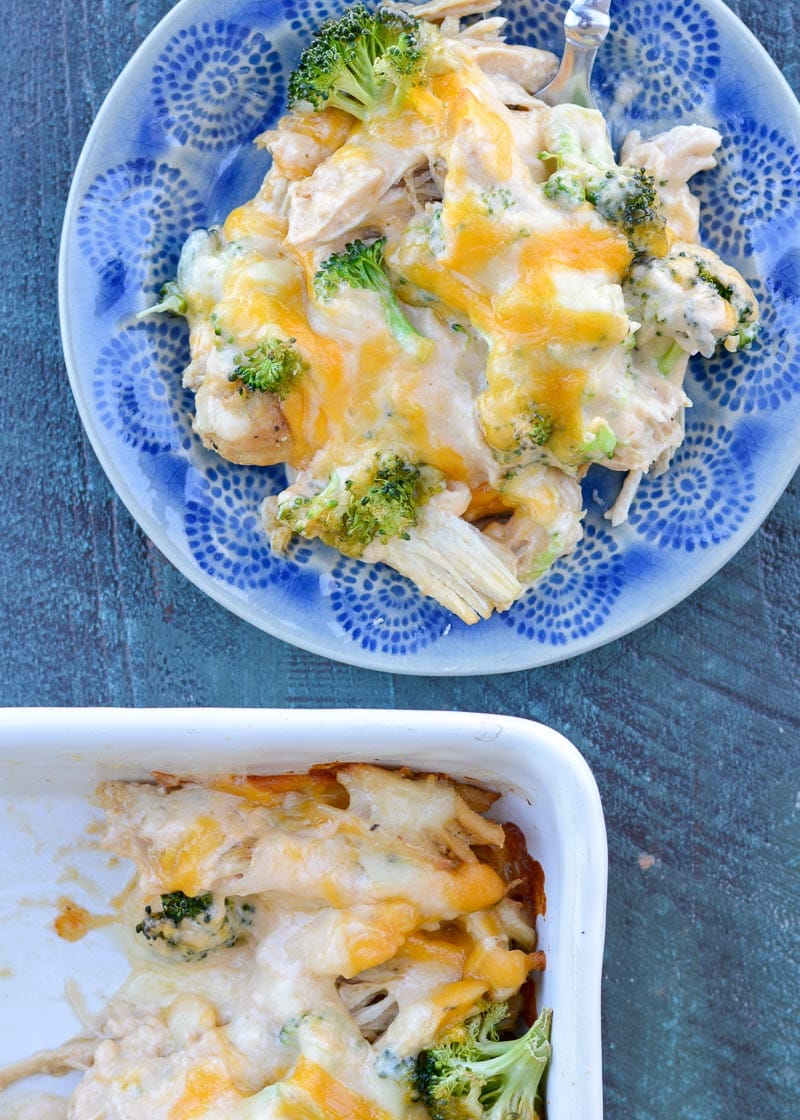 Broccoli Chicken Casserole is packed with shredded chicken, tender broccoli and a creamy cheddar cheese sauce! This low carb, kid friendly casserole has just 5.5 net carbs per serving! 