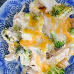 Broccoli Chicken Casserole is packed with shredded chicken, tender broccoli and a creamy cheddar cheese sauce! This low carb, kid friendly casserole has just 5.5 net carbs per serving! 