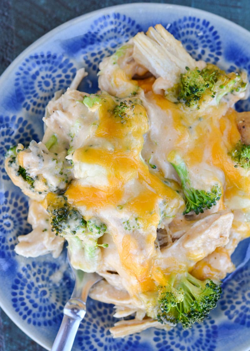 Broccoli Chicken Casserole is packed with shredded chicken, tender broccoli and a creamy cheddar cheese sauce! This low carb, kid friendly casserole has just 5.5 net carbs per serving! 