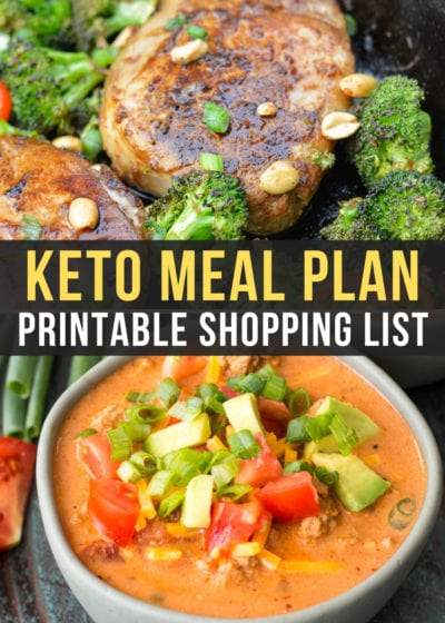 Need help with easy keto dinners? This easy keto meal plan includes 5 simple keto family dinners, a bonus meal prep recipe, and a printable shopping list!