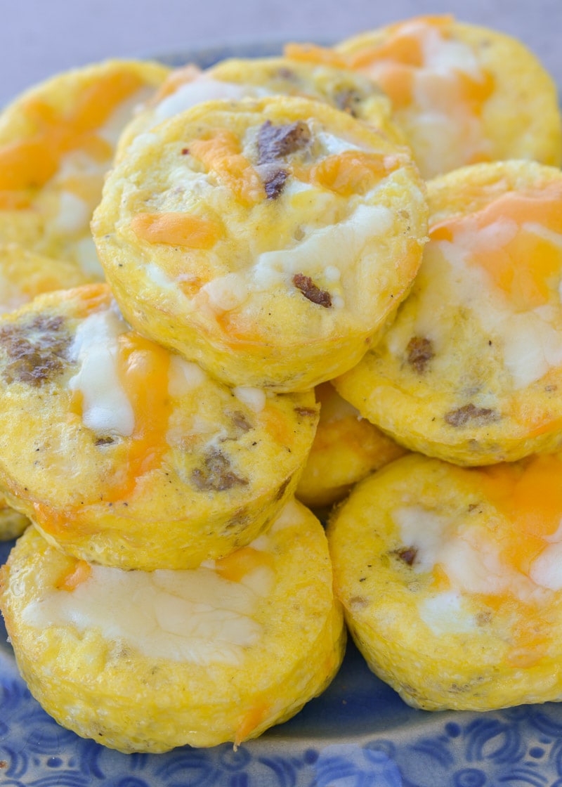 These five ingredient Sausage Cheese Keto Egg Muffins are less than 1 net carb each! This easy low carb breakfast recipe is great for keto meal prep! 