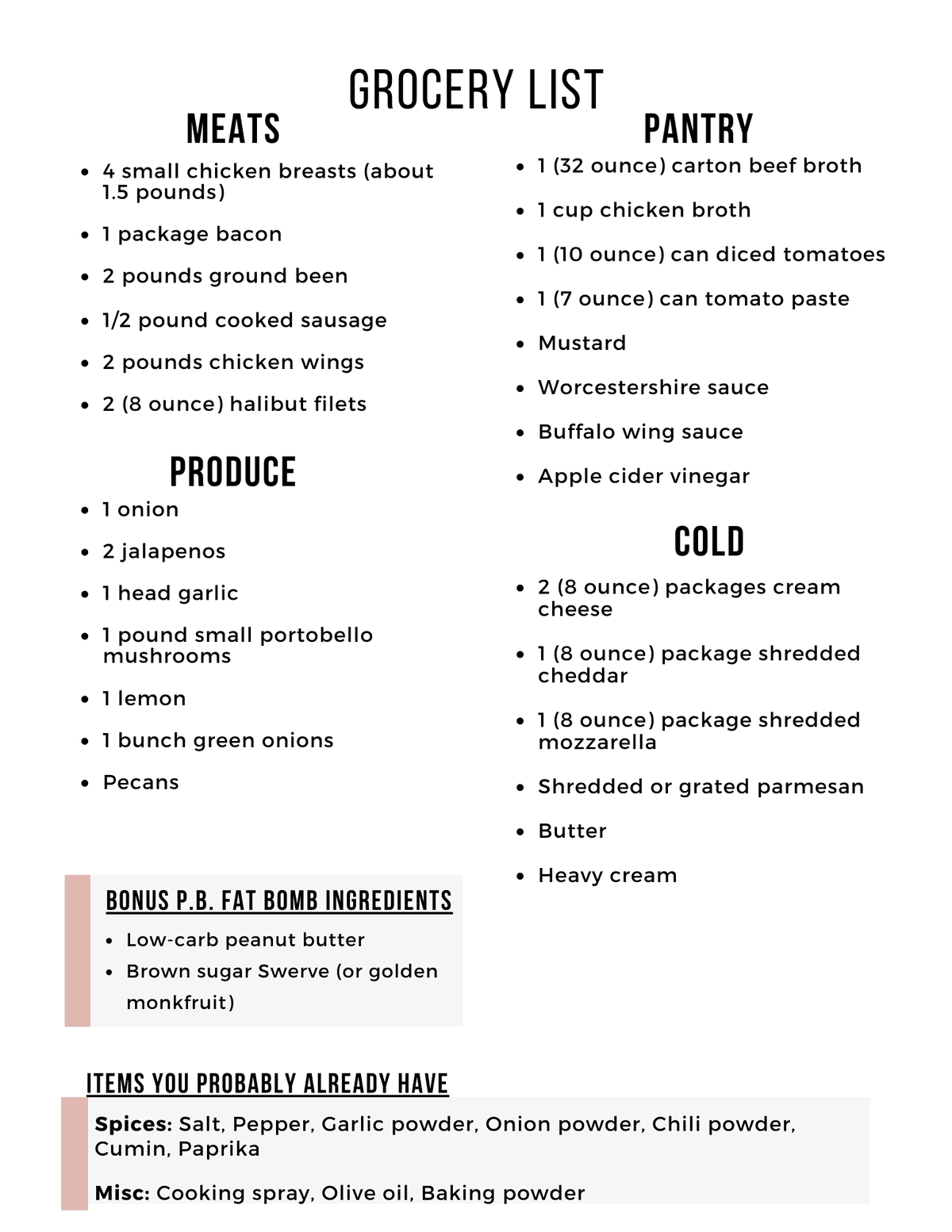 Download the printable keto grocery list to simplify your weekly meal prepping!