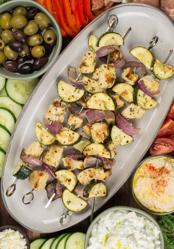 These Greek Chicken Kabobs are loaded with flavorful chicken, zucchini and red onion! At only 3.5 net carbs per serving this is a low carb keto friendly dinner you will love!