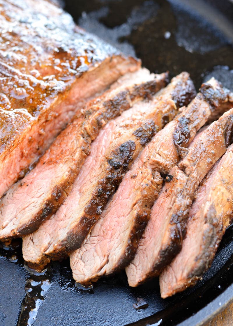 This delicious Marinated Flank Steak is a quick, low carb dish bursting with flavor! Easy keto meal prep recipe for fajitas, tacos, breakfast burritos, and more!