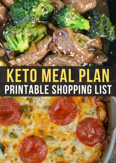 Download the free Easy Keto Meal Plan and shopping list for 5 flavorful keto dinners PLUS an easy bonus low-carb cookie recipe for dessert! Side suggestions and keto meal prep tips are included.