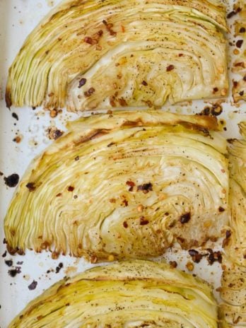 This Roasted Cabbage is the perfect healthy side dish! Ready in 30 minutes, requires very little effort and cleanup, and has under 4 net carbs per serving!