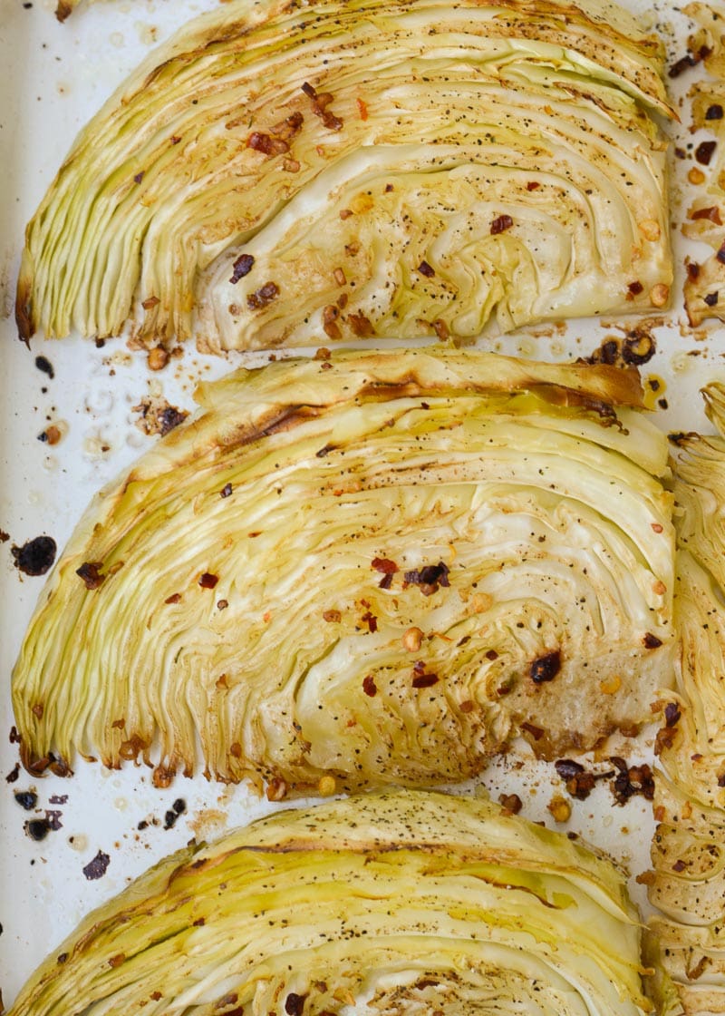 This Roasted Cabbage is the perfect healthy side dish! Ready in 30 minutes, requires very little effort and cleanup, and has under 4 net carbs per serving!