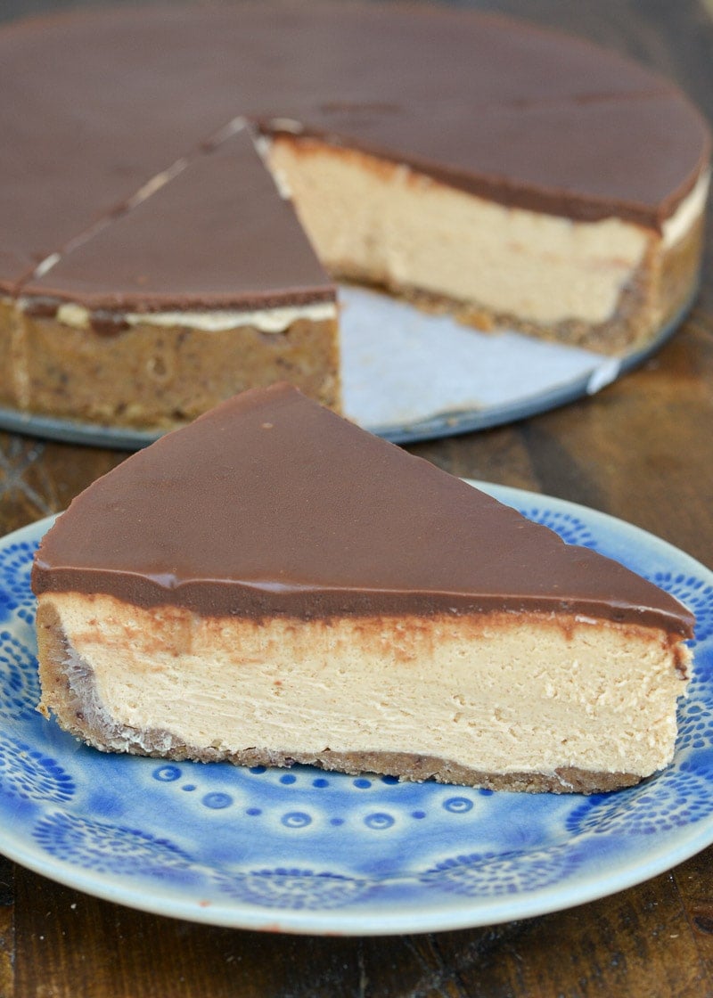 No Bake Peanut Butter Pie is the perfect easy dessert recipe! This sugar free, low carb pie features a cookie crust, creamy peanut butter filling and dark chocolate ganache!