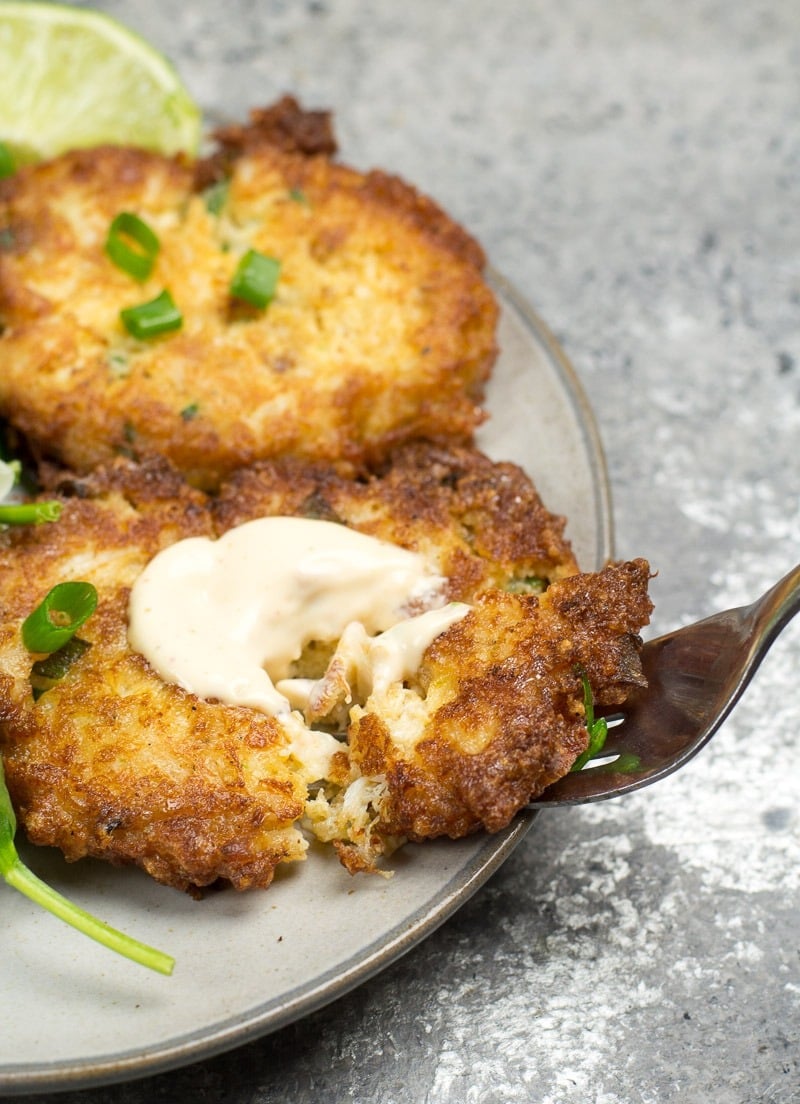 These are the best Keto Crab Cakes! They are perfectly tender on the inside and crispy on the outside and have less than one net carb each!