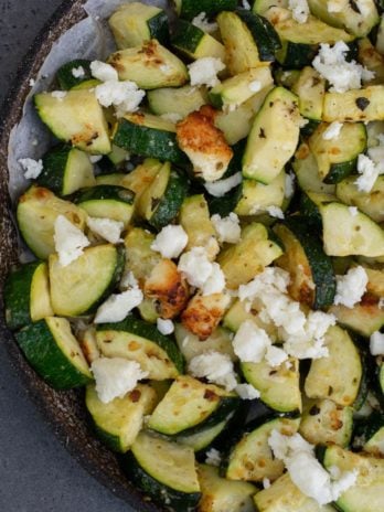 Air Fryer Zucchini with Feta is an easy, flavorful side dish that requires just a few basic ingredients! This keto side dish is ready in under 10 minutes and has less than 4 net carbs!