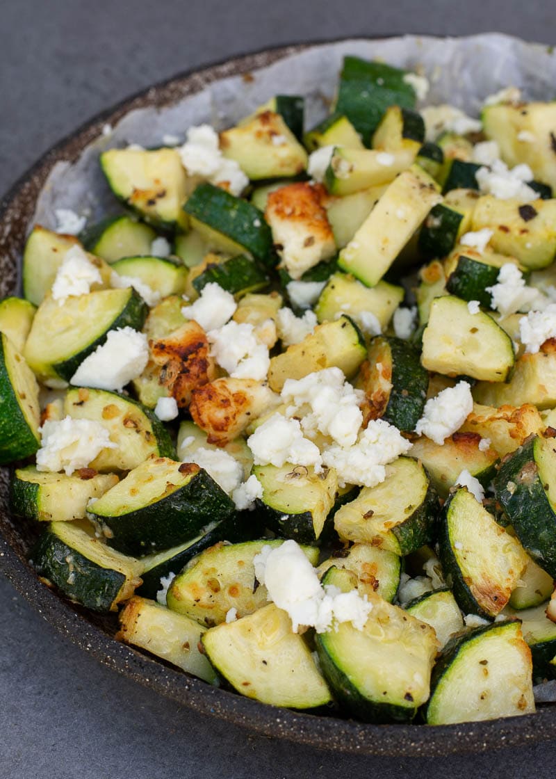 Air Fryer Zucchini with Feta is an easy, flavorful side dish that requires just a few basic ingredients! This keto side dish is ready in under 10 minutes and has less than 4 net carbs!
