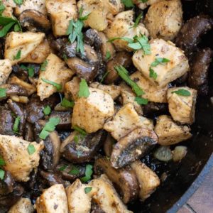 Garlic Butter Chicken and Mushrooms is a satisfying dinner that is loaded with flavor! Each serving of this keto chicken recipe has about 4 net carbs.