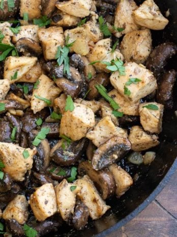 Garlic Butter Chicken and Mushrooms is a satisfying dinner that is loaded with flavor! Each serving of this keto chicken recipe has about 4 net carbs.