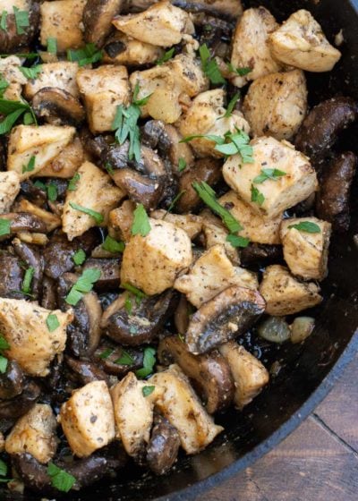 Garlic Butter Chicken and Mushrooms is a satisfying dinner that is loaded with flavor! Each serving of this keto chicken recipe has about 4 net carbs.