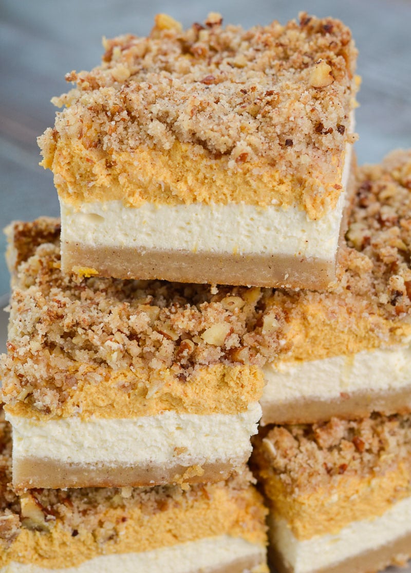 These Keto Pumpkin Bars are a low carb delight! At just 3.3 net carbs per serving, this is the perfect Fall dessert recipe!
