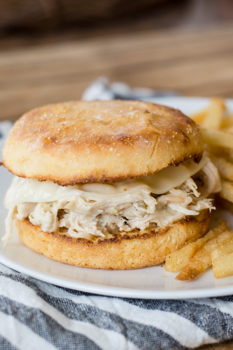 cheesy ranch chicken topped with melted provolone on a toasted english muffin