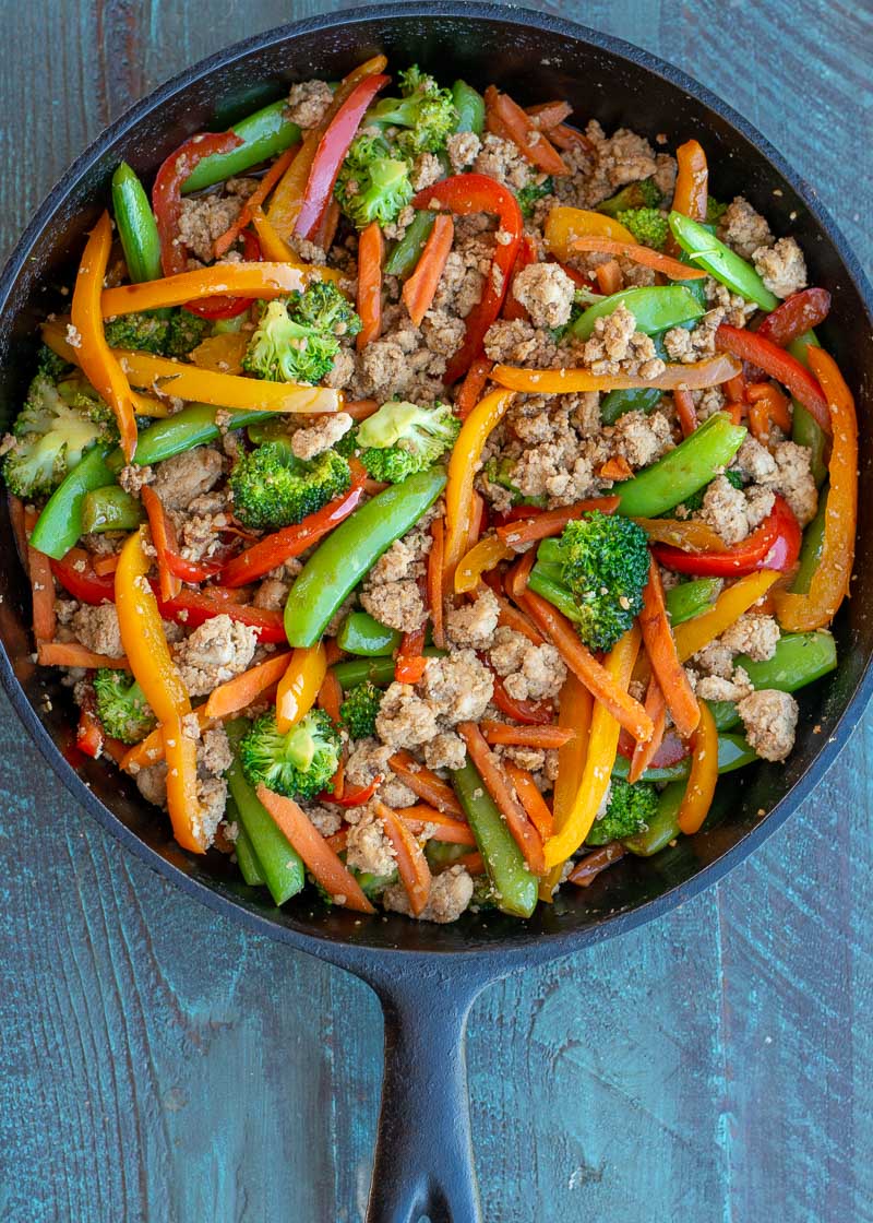 This Chicken Stir Fry is the perfect healthy dinner recipe! This one pan meal is packed with veggies and protein and is naturally keto, low carb and gluten free!