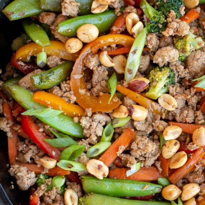 This Chicken Stir Fry is the perfect healthy dinner recipe! This one pan meal is packed with veggies and protein and is naturally keto, low carb and gluten free!